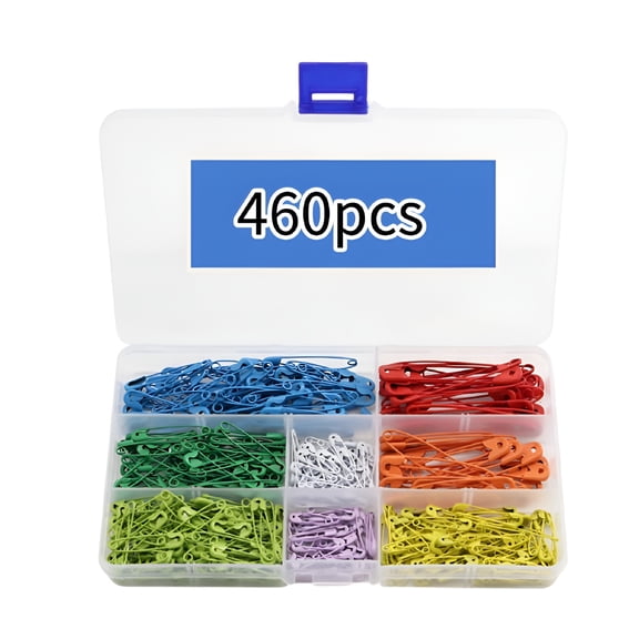 TUWAFE 460 Pack Safety Pins Assorted, 7 Different Sizes Small and Large Safety Pin for Clothes Costume Sewing, Nickel Plated Steel, Arts and Crafts Supplies, 8 Colors