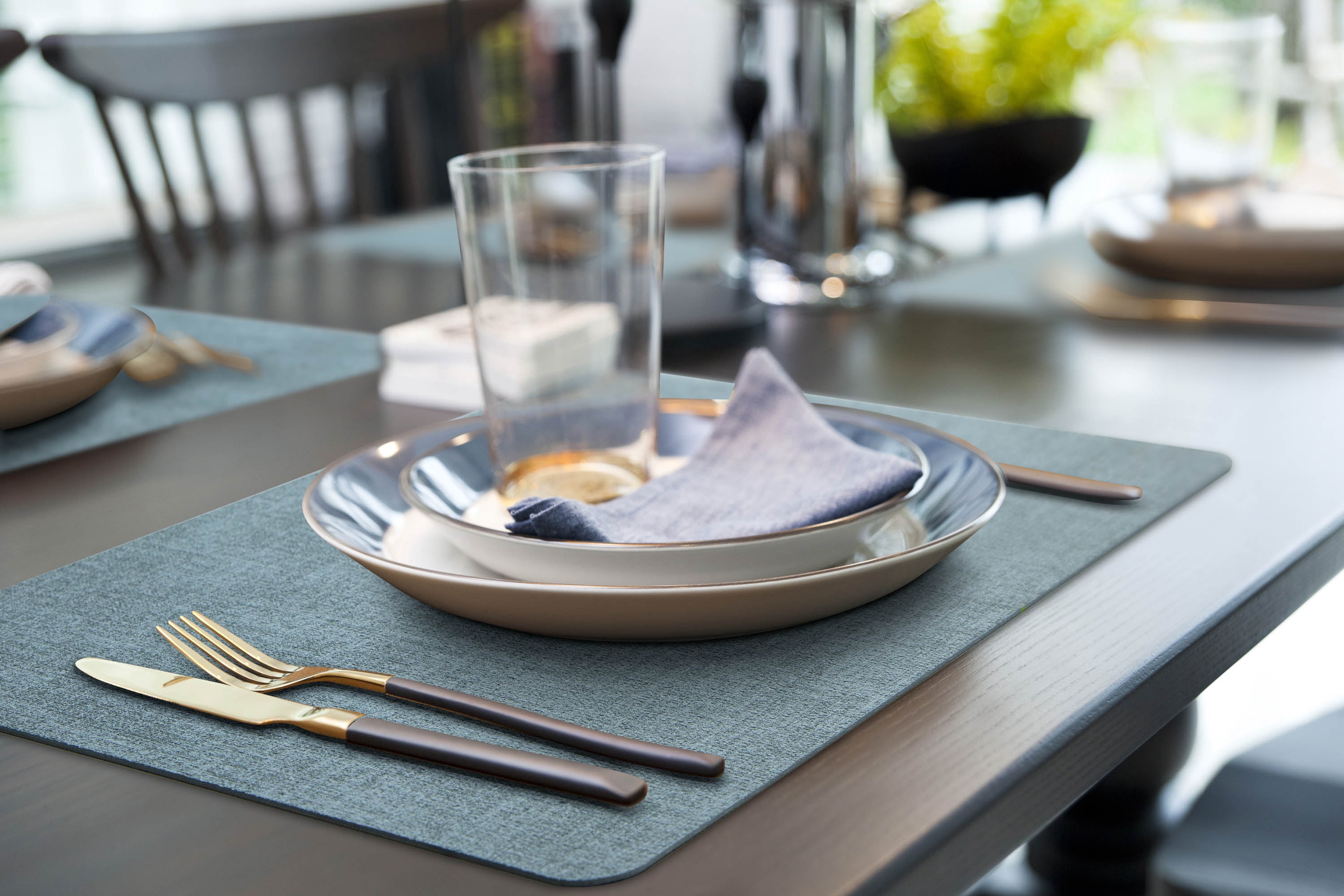 More Décor Faux Leather Placemats for Dining and Kitchen Table - Stain and Heat Resistant, Non Slip, Wipeable, Washable - Set of 4 - Blue