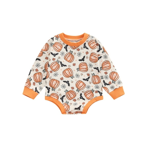 Bagilaanoe Newborn Baby Girl Boy Halloween Romper Sweatshirt Long Sleeve Bodysuit Pumpkin/ Ghost Print Pullover 6M 12M 18M 24M Fall Tops