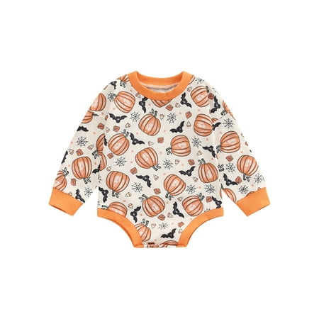 

Ma&Baby Infant Baby Girl Boy Halloween Pumpkin Romper Oversized Sweatshirt Bodysuit