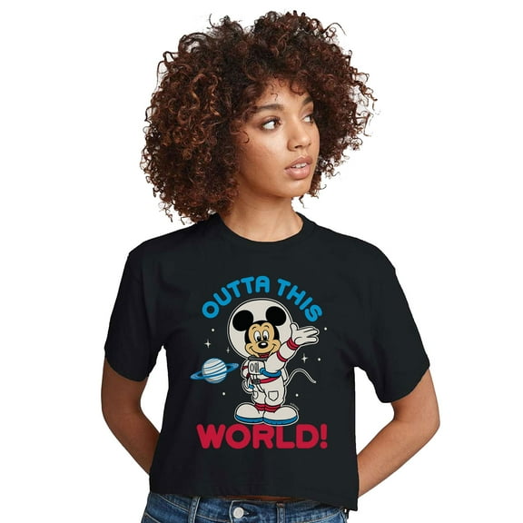 Mickey & Friends - Outta This World - Juniors Cropped Cotton Blend T-Shirt