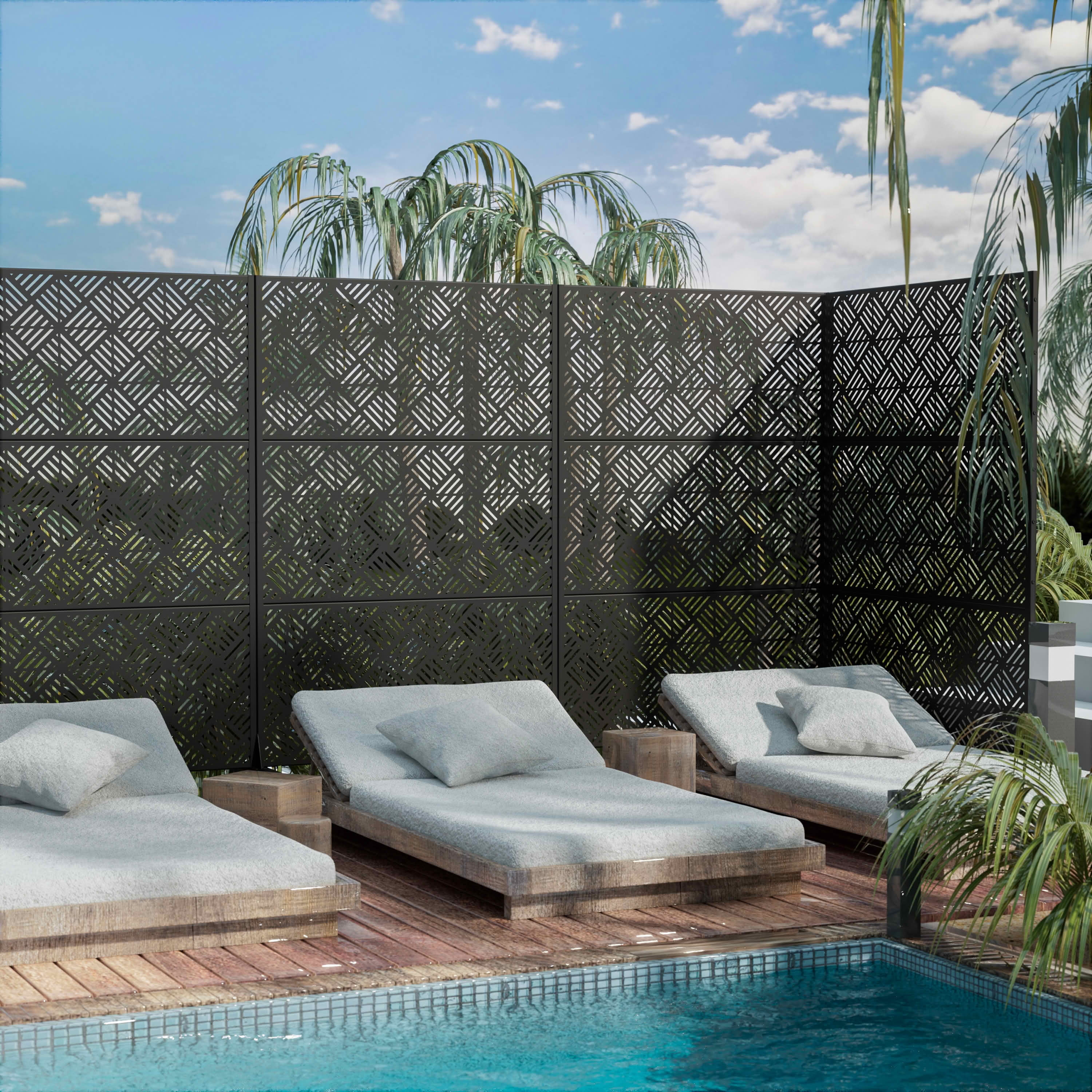 MAYEERTY 72x47x16 Inch Black 5-Grid Woven Galvanized Steel Privacy Screen for Outdoor Garden