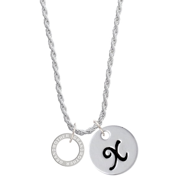 Delight Jewelry Silvertone Grandmother Eternity Ring Silvertone Script Initial Disc - X - Charm Necklace, 20"+3"