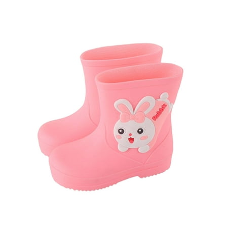 

Wazshop Girls Boys Waterproof Boot Wide-Calf Rain Boots Non Slip Garden Shoes Pull On Lightweight Rainboot Chidren Mid Calf Cute Pink Style A 2Y