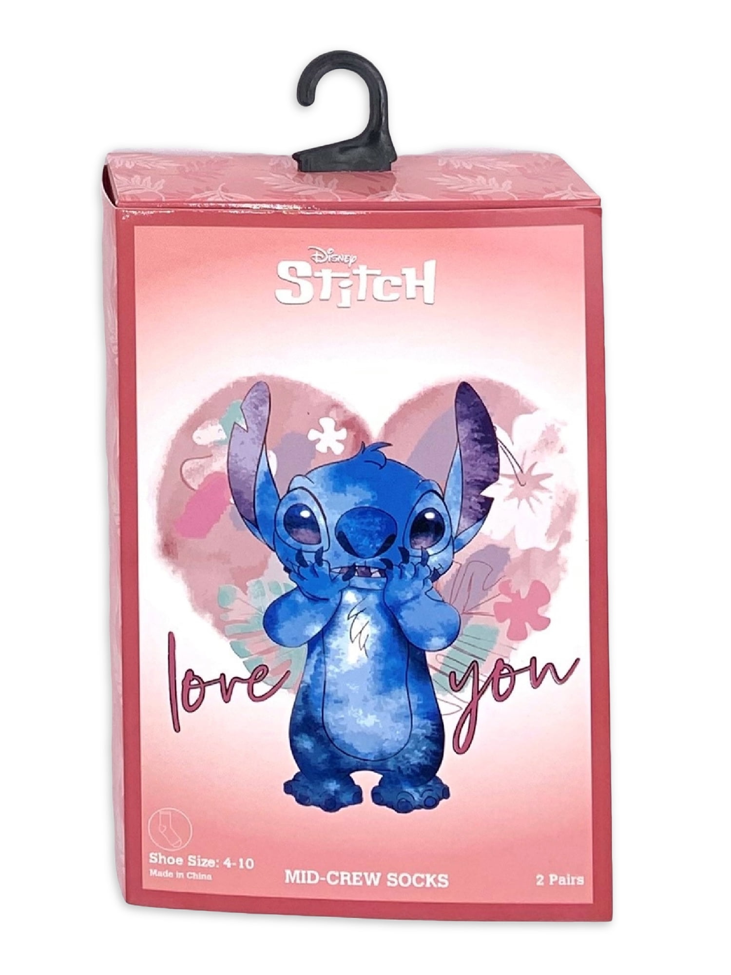 Disney Lilo & Stitch, Valentine's Day Women's Mid-Crew Socks Box Set, 2-Pack, Size 4-10