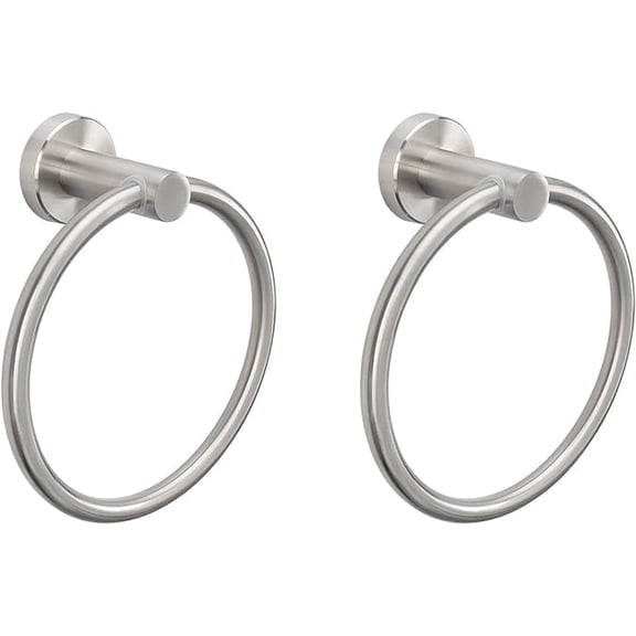 OFEFE 2-Pack Stainless Steel Towel Ring Set - Modern Round Bathroom Towel Holder, Brushed Nickel Wall Mounted Bath Towel Ring with Invisible Screws