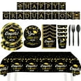 thumbnail image 7 of 2024 Graduation Party Supplies Set Black Gold Graduation Plates Cup Napkin Fork Knife Spoon Straw Disposable Dinnerware Set for Congrats Grad Party Decorations, 7 of 7