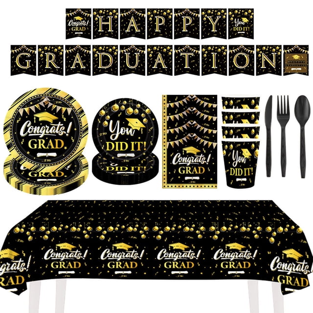 Xihbxyly Juego de Papel para Fiestas, Vajilla Desechable, Platos de 23 Cm, Vasos de Papel, Tenedores, Cuchillos, Cucharas, Mantel, Pancarta, Ideal para Bodas, Cumpleaños, Festividades, 16 Invitados,