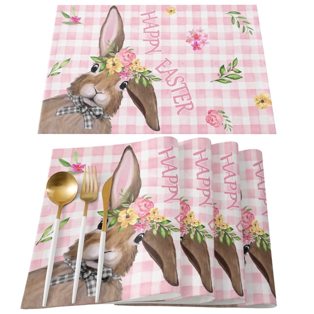 asddcavvf Easter Bunny Egg Pattern Linen Print Kitchen Dining Room Insulated Decorative Placemat(2) Table Dinner Set for 4 round Dining Room Table And Chairs for 4 Glass Top