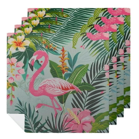 WYYP Flamingo Tropical Flowers Kitsch Polyester Party Dinner Decoration Washable Napkins Home Decor 2 PCS