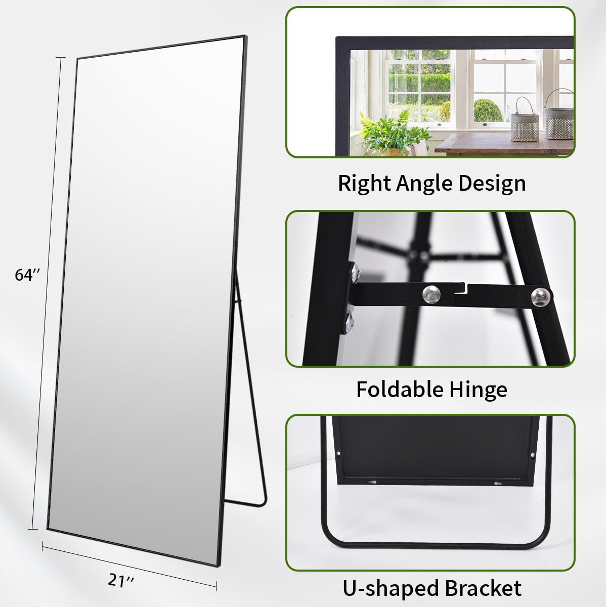 Lumora 64.3"x 21" Full Length Mirror with Frame Large Wall Mounted or Leaning Floor Mirror, Black