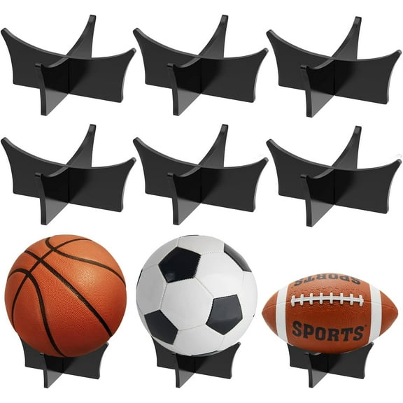 Nvzi-a 6pcs Acrylic Ball Stand Holder,Ball Display Stand for Football Basketball Soccer Ball Holder,Volleyball Rugby Ball Sports Ball Storage Rack,Trophy Autograph Memorabilia Display Cases（Black）