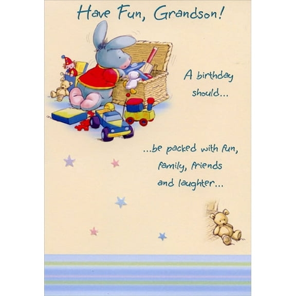 Designer Greetings Little Donkey Searching in Toy Chest Juvenile Birthday Card for Grandson