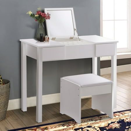 Costway White Vanity Dressing Table Set Mirrored bathroom Furniture W/Stool &Storage