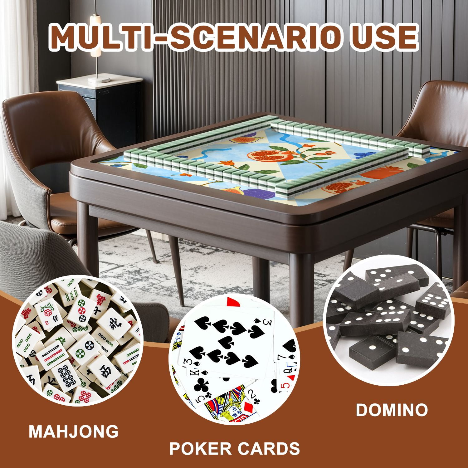 Mahjong Mat 31.5" x 31.5" Citrus Fruit Oranges Lemons Green Leaves Watercolor Blue Diamonds Non-Slip Noise Reduction American Mahjong Tiles Table Cover for Dominoes Poker Card Board Games Gift