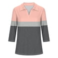 thumbnail image 4 of Drses Womens Summer Tops Women's Color Matching T-shirt V-neck Lapel 3/4 Sleeve Top Tops for Women Trendy, 4 of 4
