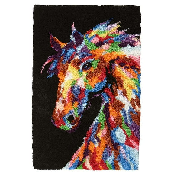 Latch Hook Rug Kits for Adults,Painted Horse latch hook kits for adults cushion,DIY Yarn Carpet Crafting Arts Cushion Mat Crochet Tapestry Sofa Decor 50×38cm/20*15in