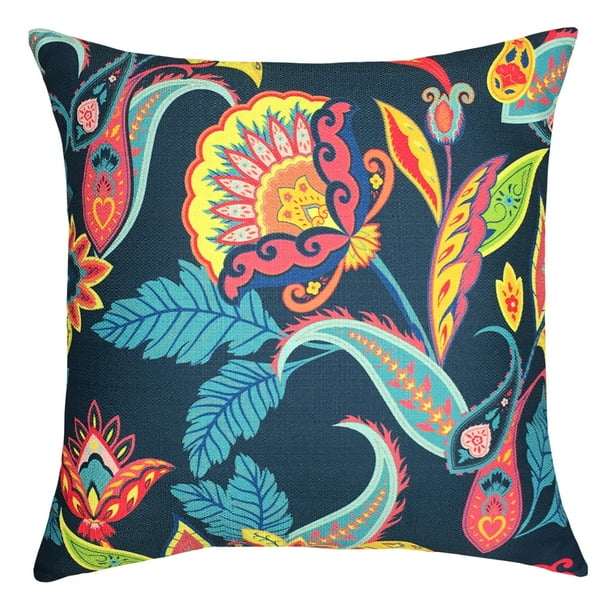 Mainstays Bohemian Print Decorative Throw Pillow, 18x18", Navy