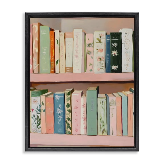 Stupell Industries Glam Book Lover's Pastel Shelf Black Floating Frame Canvas Art, 17 x 21, by The Prints Vibe