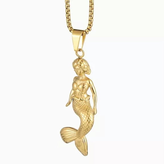HOOUN Fashionable and Minimalist Mermaid Stainless Steel Pendant Necklace Chain-Gold