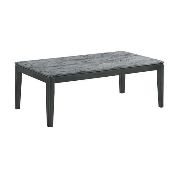 Modern Coffee Table - Grey Faux Marble Top & Black Legs - Rectangular Living Room Table