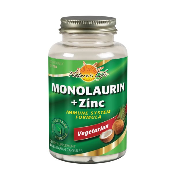 nature s life monolaurin zinc 1000 mg immune system support supplement with 15 mg zinc vegetarian 90ct 45 serv