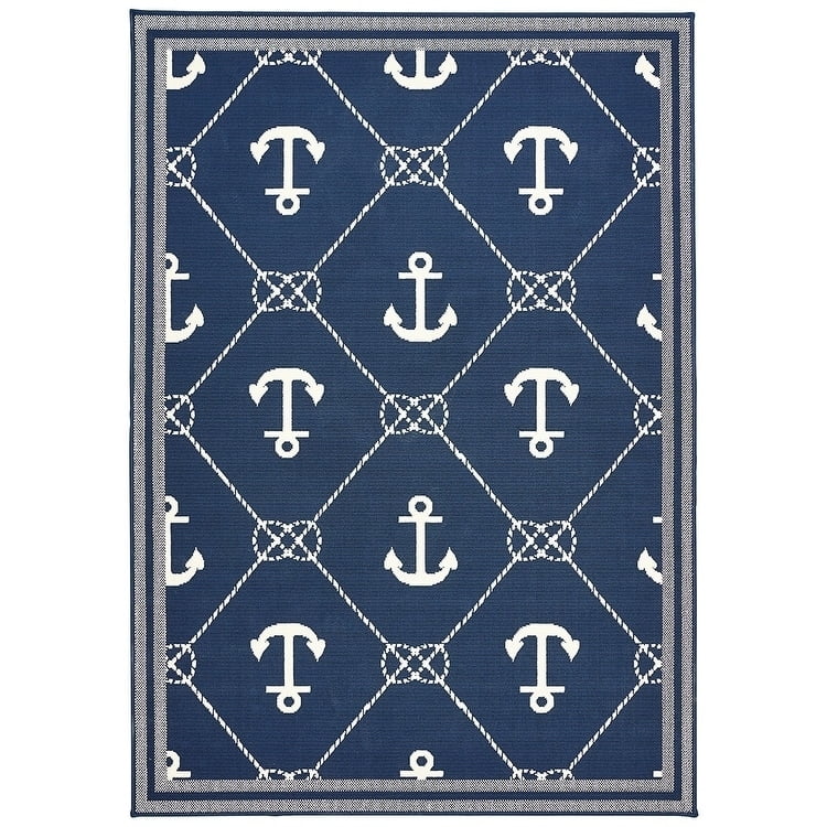 Flemish Master Weavers Navy Blue & Nautical White Anchor Area Rug 5'3