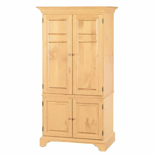 Natural Solid Pine Computer Armoire Cabinet Easy Assembly Armoire