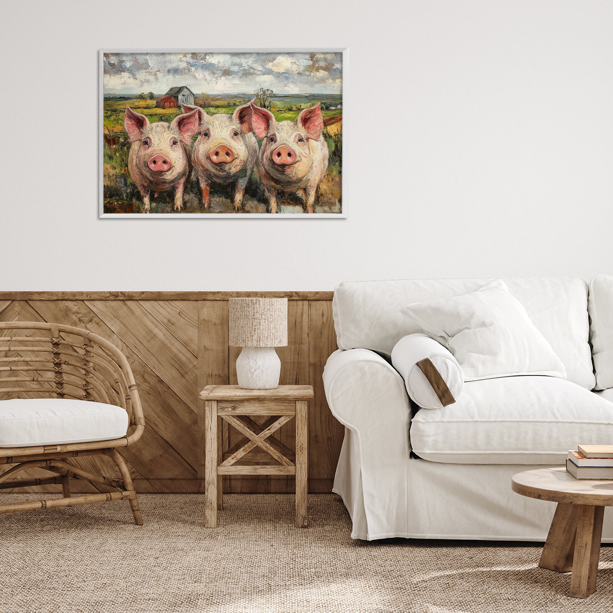 Stupell Industries Classic Barnyard Pigs in Countryside White Framed Giclee Art, design by Petal Prints Design