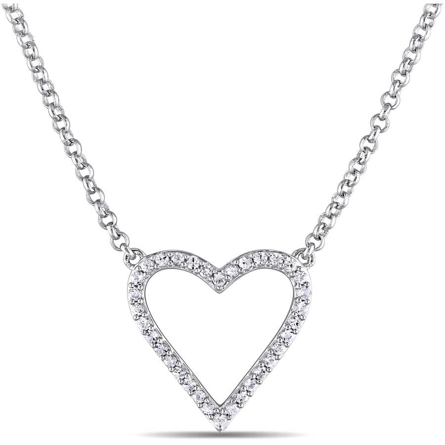 Miabella 1 2 Carat T.G.W. White Sapphire Sterling Silver Heart Necklace, 16" by Miabella