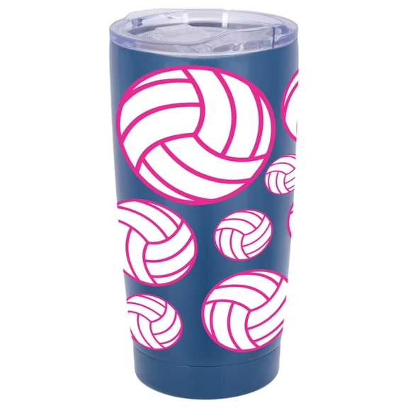 100 North 20 Ounce Stainless Steel On the Go Travel Tumbler With Push Top Lid, Volleyball Blue