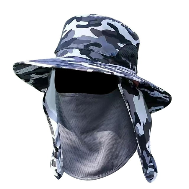 Sombrero tipo cubo para el sol, de secado rápido, con protección solar y solapa desmontable para el cuello y la cara. Azul Multi