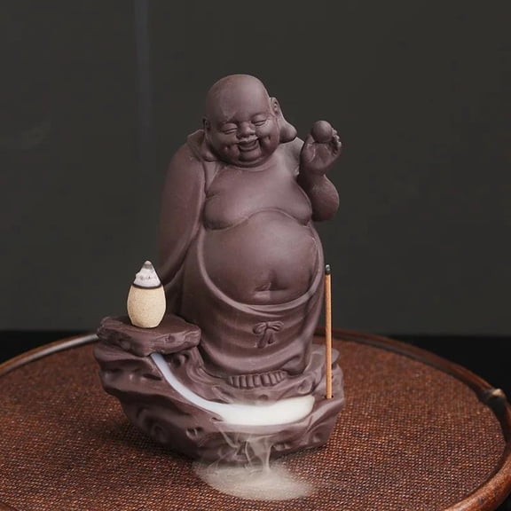 1pc Purple Clay Maitreya Buddha Backflow Incense Burner, Lucky Home Decor (Without Incense)