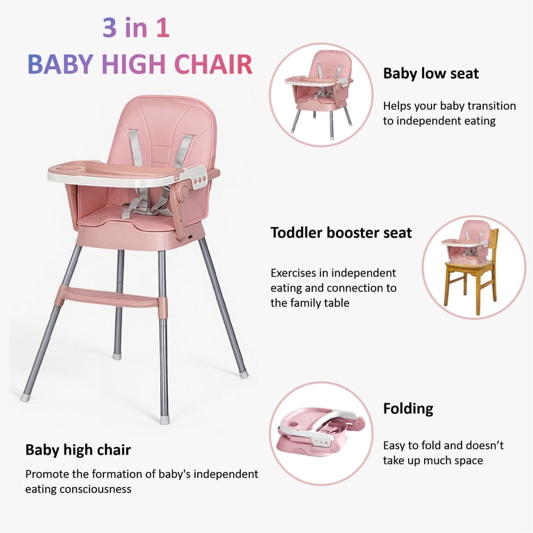 3 In 1 Baby High Chair, Bellababy Adjustable Convertible Toddlers Portable