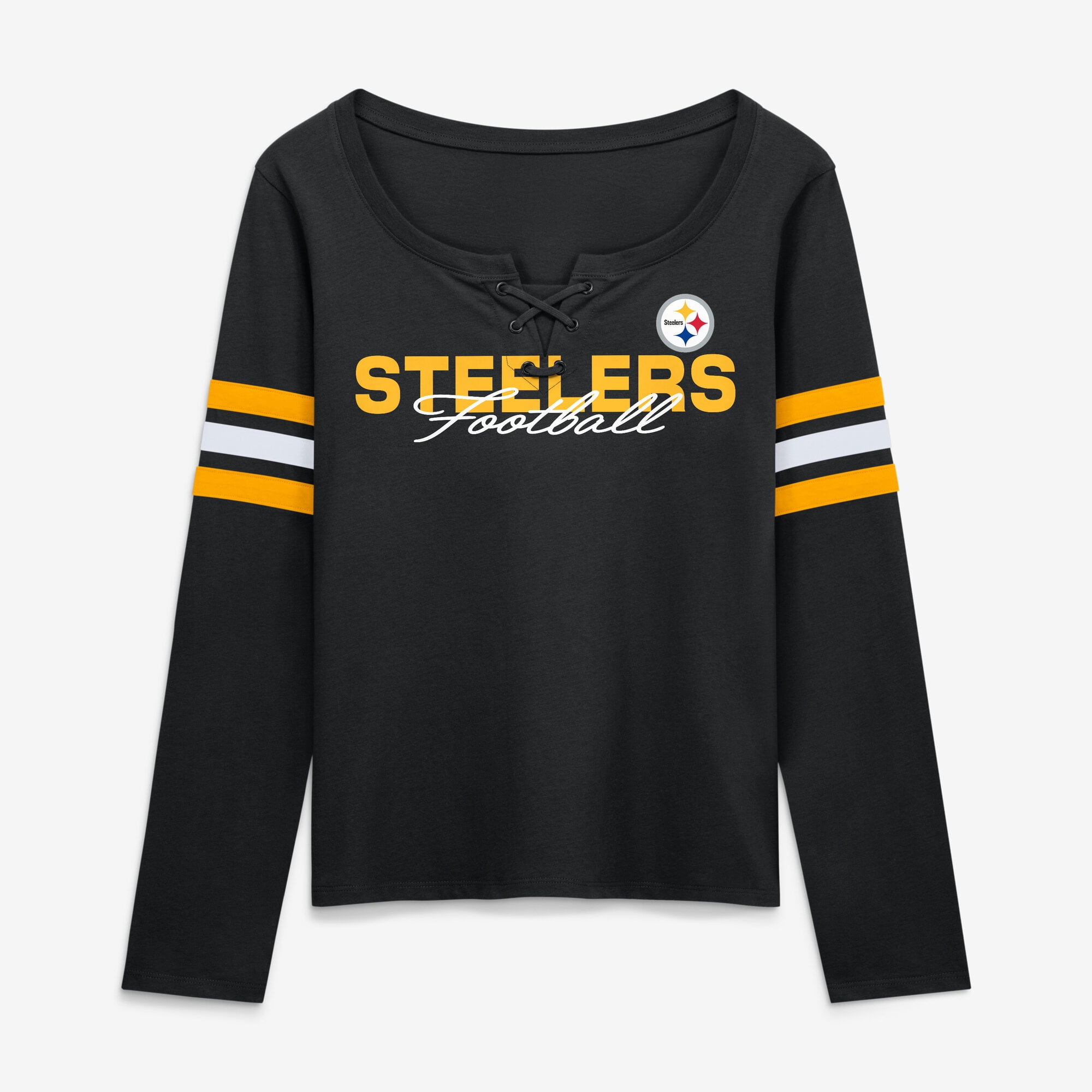 Women's Fanatics Black Pittsburgh Steelers Team First Coverage Scheme Lace-Up Long Sleeve T-Shirt