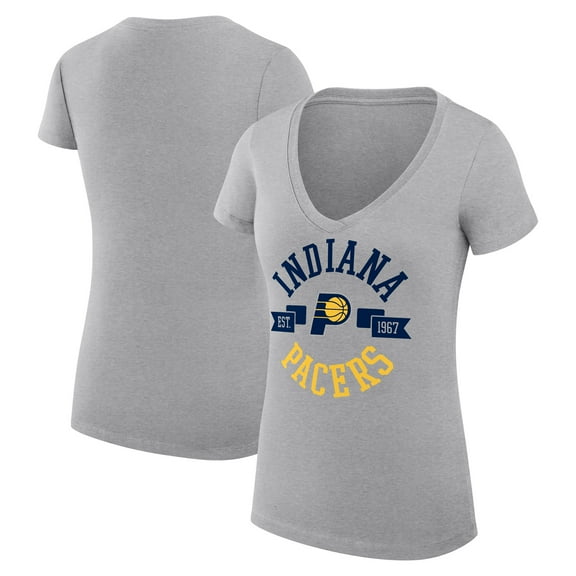 Women's G-III 4Her by Carl Banks Heather Gray Indiana Pacers Super-Slim Fit Lightweight Large City Logo V-Neck T-Shirt