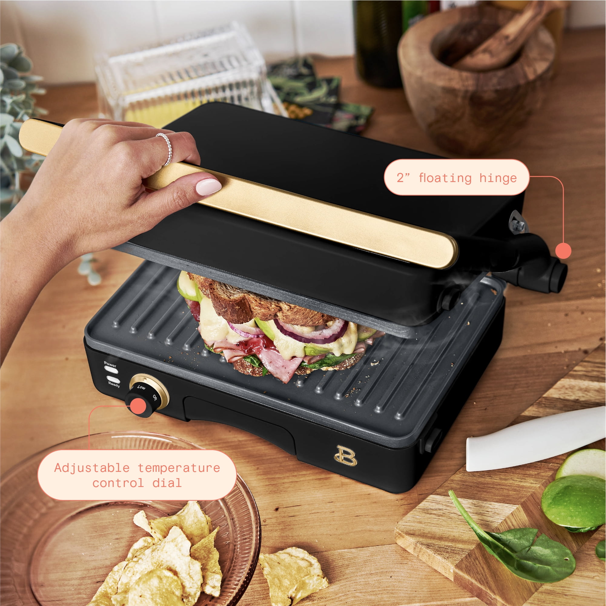 Beautiful 2-in-1 Panini Press & Grill with Detachable Plates, Black Sesame by Drew Barrymore