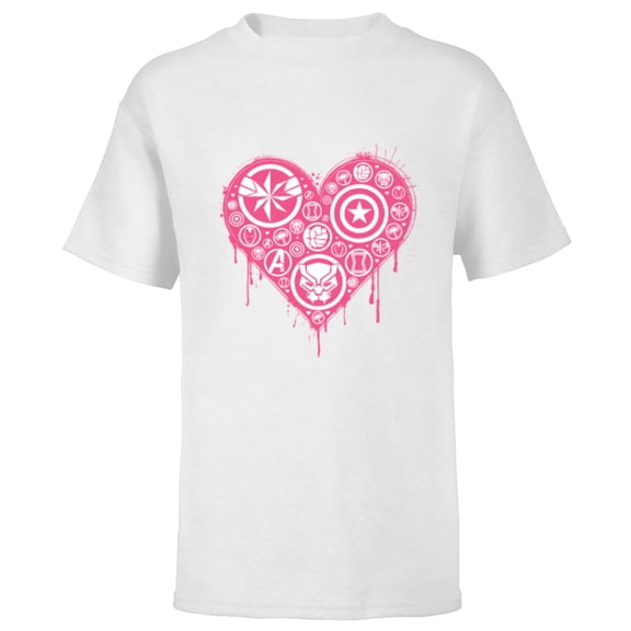 Marvel Hero Icons Valentine's Day Heart - Short Sleeve T-Shirt for Kids - Customized-White
