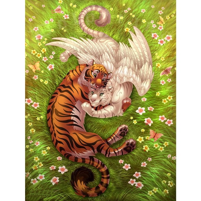 Taladro de pintura de diamantes (DE6466) DIY 5D amor tigres Kit de resina redondo completo 50x70cm Hugtrwg Para estrenar
