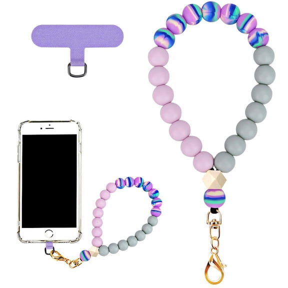 Drawwind Phone Charm Beaded Wristlet Strap Universal Cell Phone Lanyard Cute Bracelet Wrist Strap Beaded Chain String Handmade Accessories-Purple