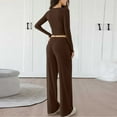 thumbnail image 5 of MOJOGO Classic 2 Pieces Outfits Set for Women Casual Long Sleeve Button Up Tops Wide Leg Pants Causal Matching Lounge Set Tracksuit Brown M, 5 of 8