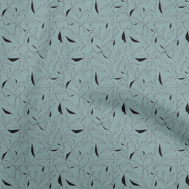 oneOone Rayon Teal Blue Fabric Line Drawing Leaf Craft Projects Decor Fabric Printed By The Yard 56 Inch Wide