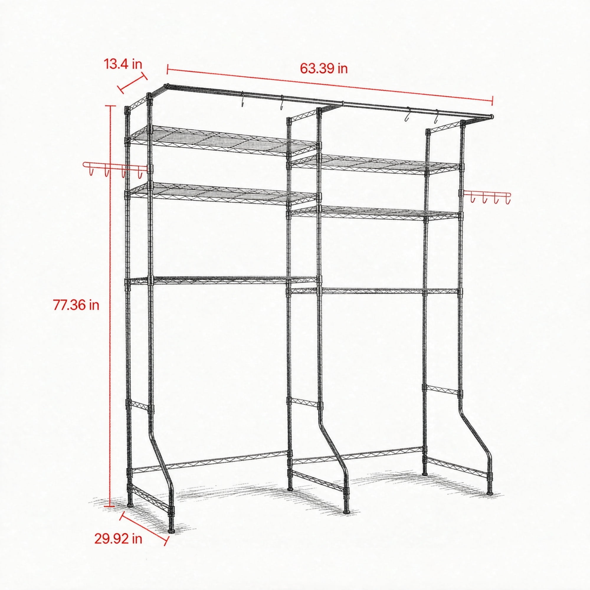 6-Tier Over Washer and Dryer Storage Shelves, Adjustable Laundry Room Organizer with Hanger Rod & Hooks