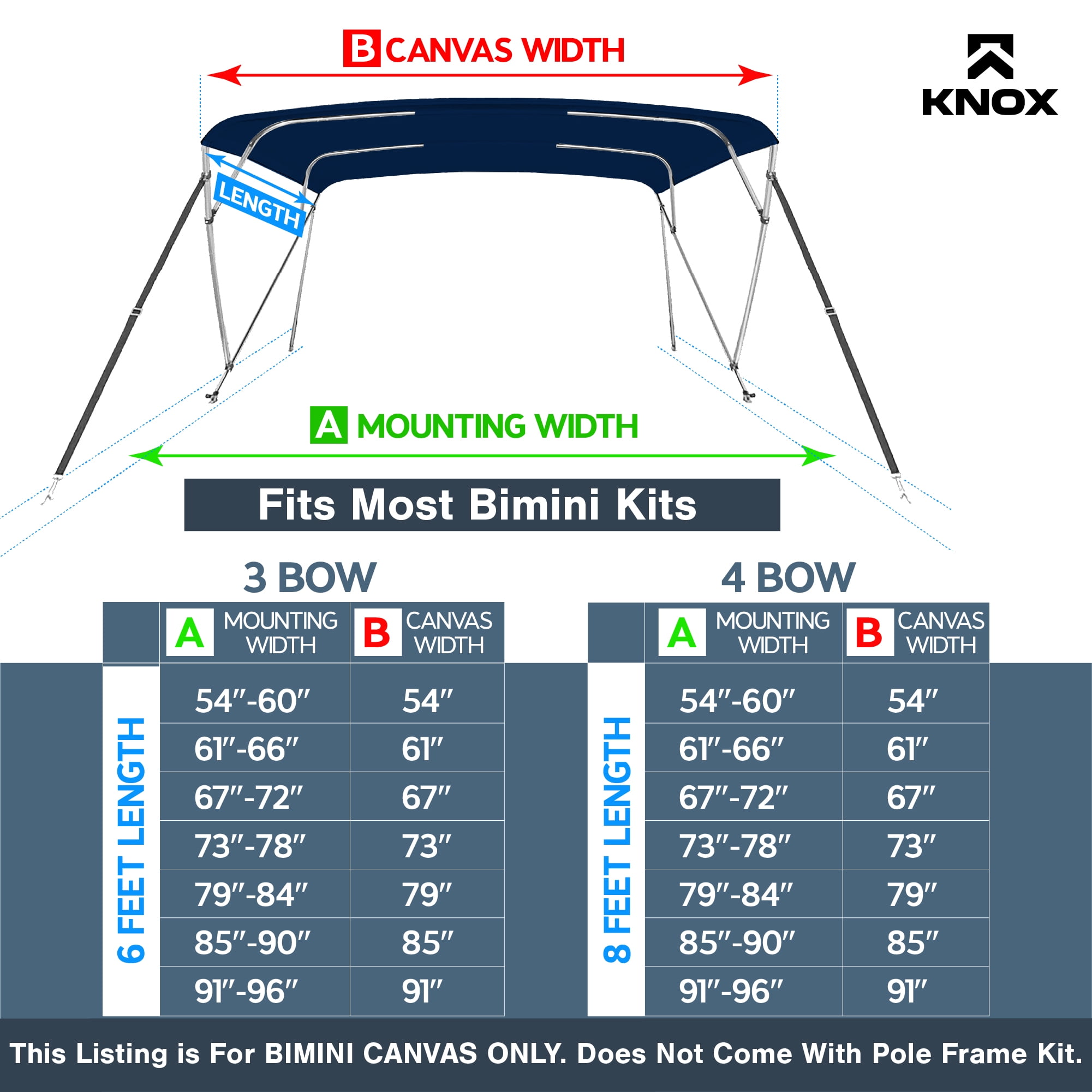 Knox T46Z 91-96 in. Universal 4 Bow Bimini Top Replacement