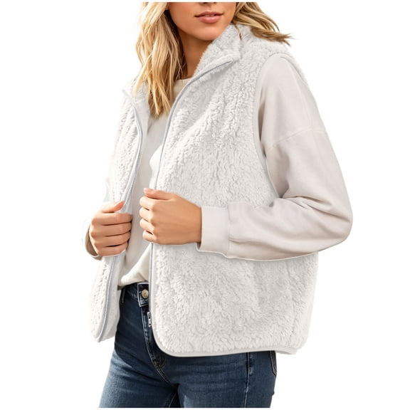HAiming Fleece Vest for Women Sleeveless Lightweight Comfy Solid Color Casual Jackets Fall Winter Outdoors Sweaters