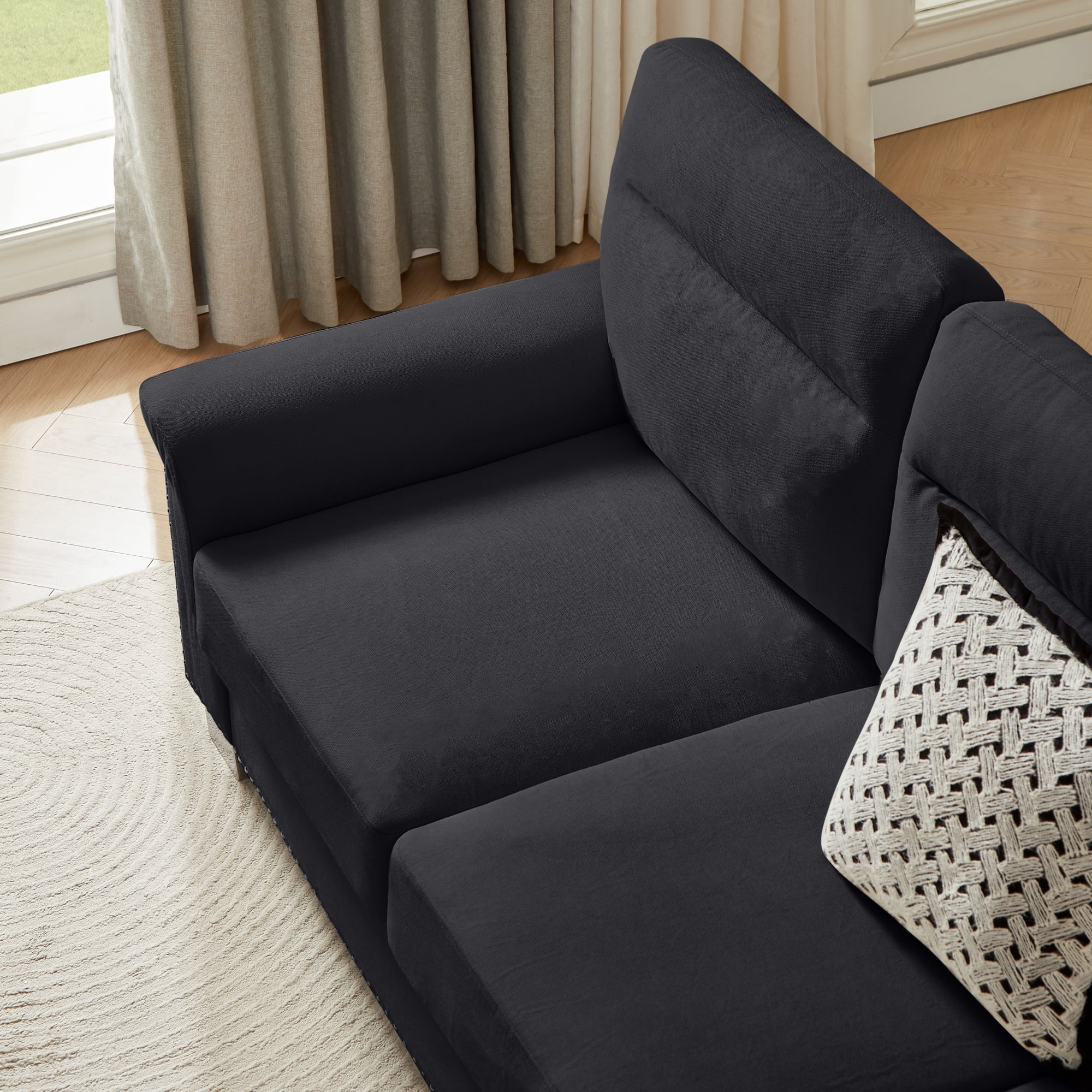 Leumius 82" Velvet Sofa, 3 Seater Couch, Mid Century Modern Couches with Metal Legs for Living Room & Bedroom,Black