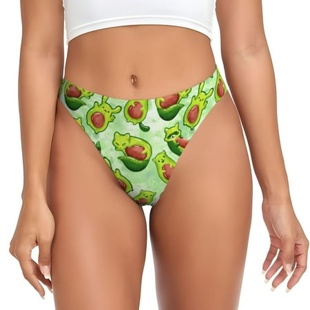 Thongs for Women - Avocado color cute animals No Show Seamless Womens Thongs Underwear  Stretch G String Thongs for Women  Ladies Breathable Kawaii Thong Bikini Panties Briefs