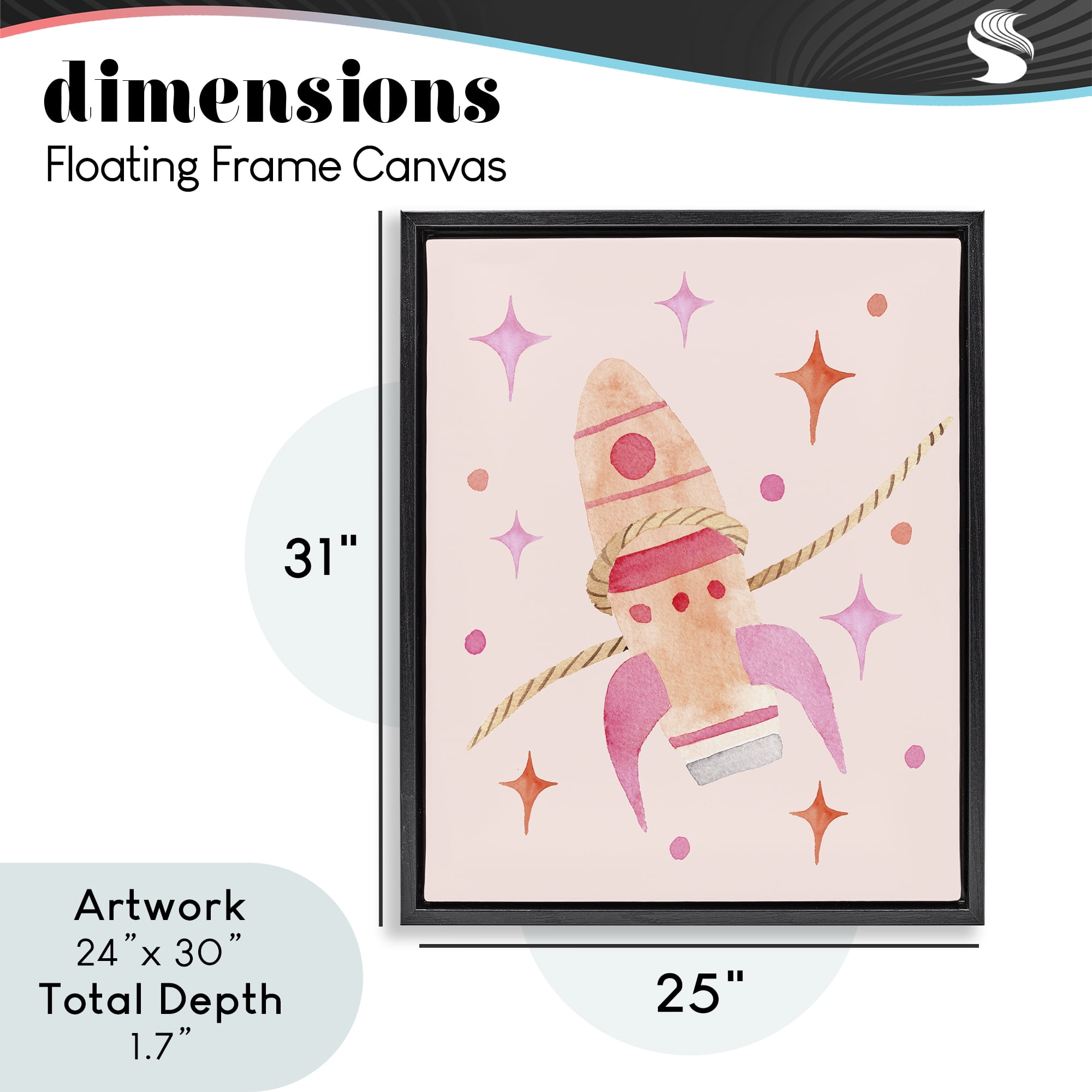Lasso Rocket Ship Black Framed Floater Canvas Wall Art, design by Nina Jacobs