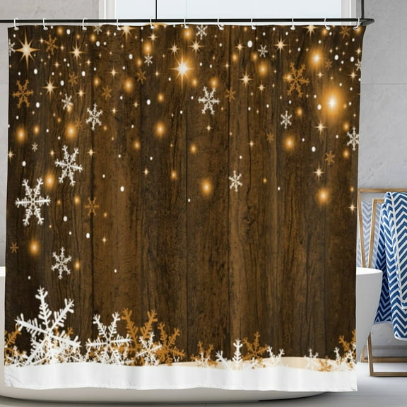 Christmas Shower Curtain Cloth Fabric Bathroom Decor Set with Hooks Snowflakes Bath Curtain 72" W x 72" L