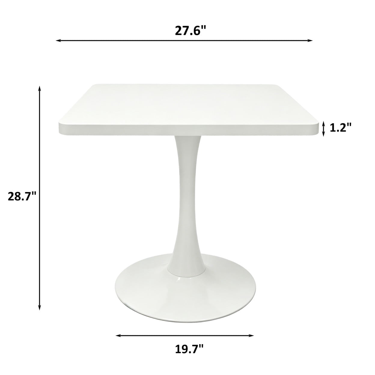 Square Dining Table, 27.6" Tulip Table with Metal Pedestal Base, Mid Century Modern Kitchen Table for 4, Small Space Bistro Table for Apartment, Living Room, Cafe, White
